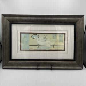 Grace M Pullen Framed Gunmetal Gray Matted Bathroom Art Print 11x17 Bathtub